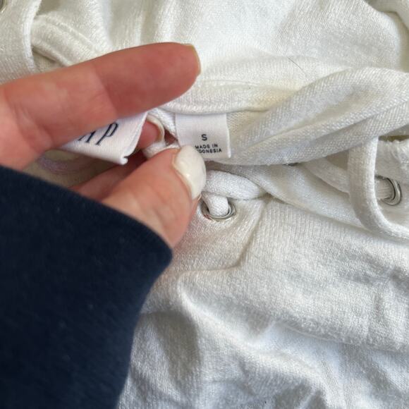 Gap White Tie Up Lightweight Hoodie Sweatshirt Size Small - Picture 2 of 5
